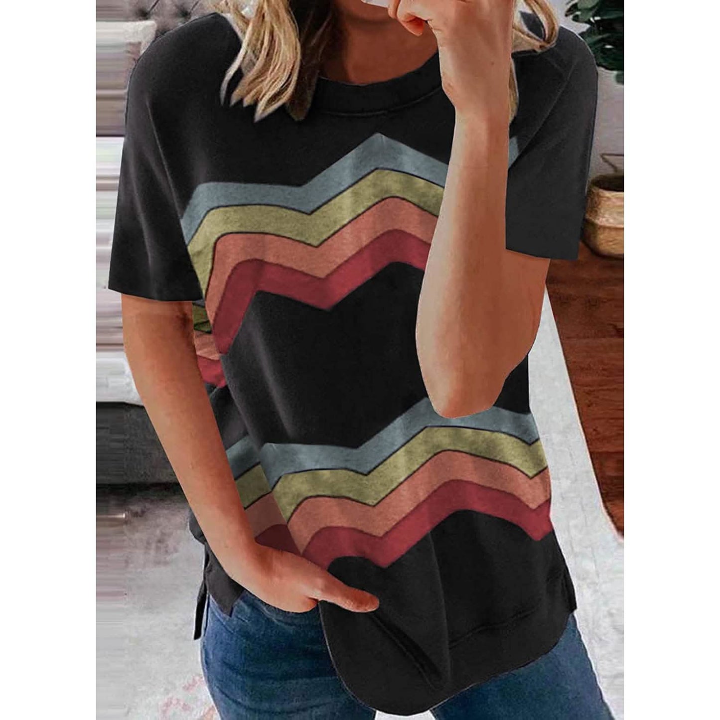 Damen Grafik Rundhals-T-Shirt Locker Lässig