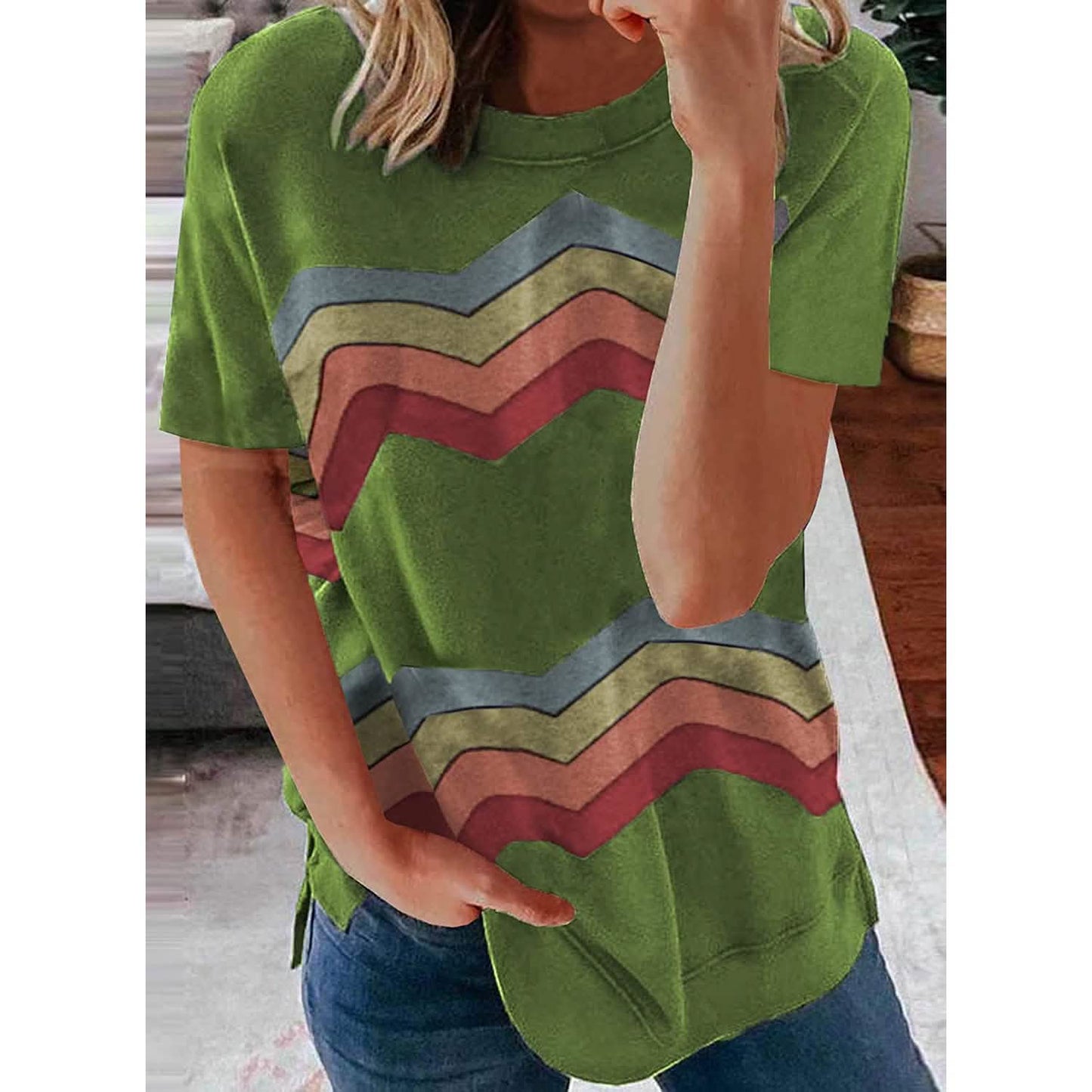 Damen Grafik Rundhals-T-Shirt Locker Lässig