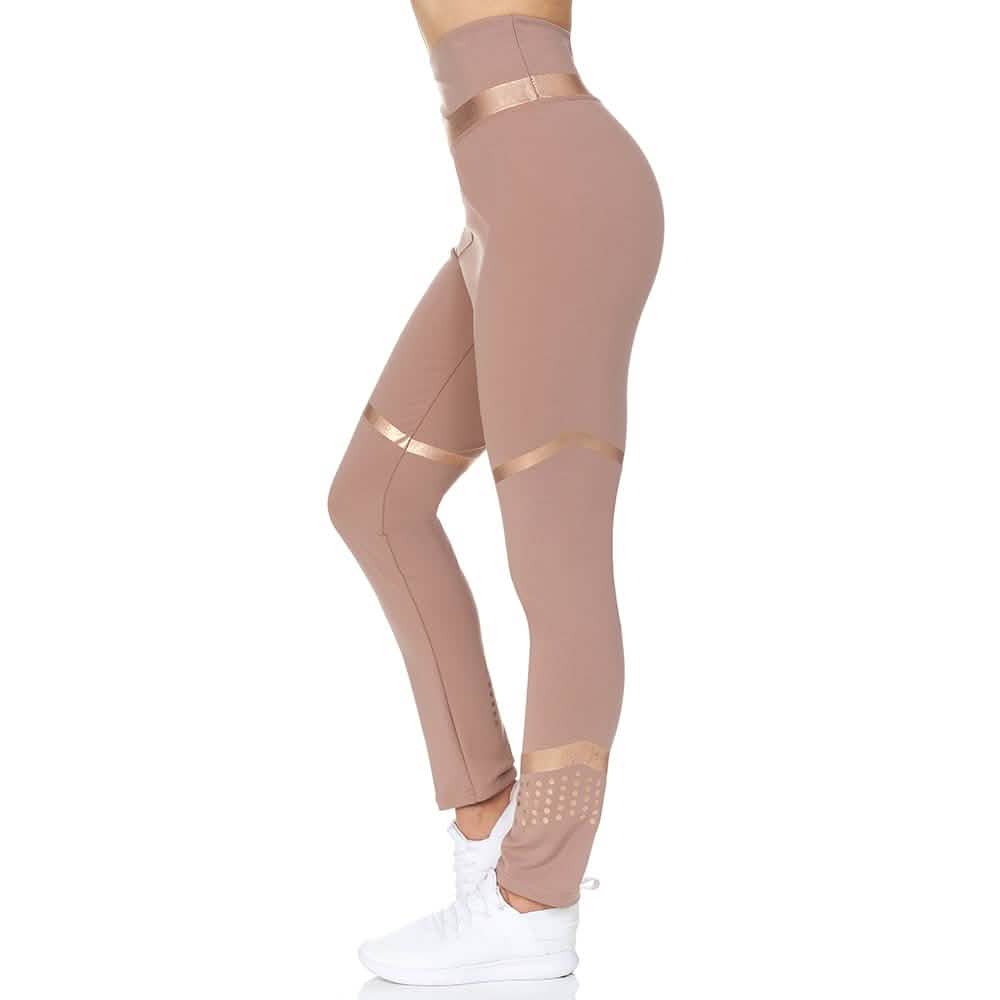 Damen Leggings mit hohem Bund, voller Länge und Gummidruck-Detail