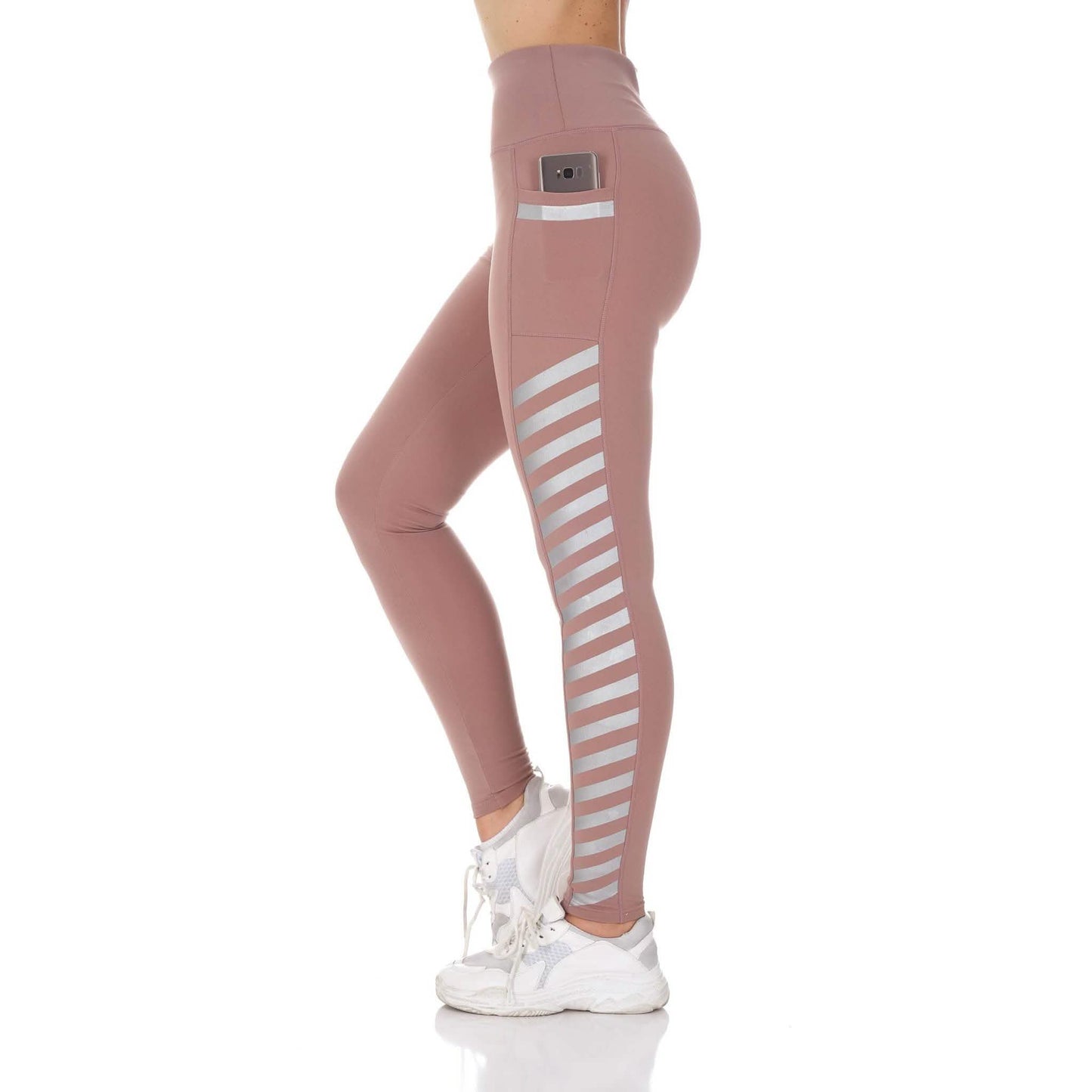 Damen High-Waist Active Leggings mit Tasche und Folien-Details