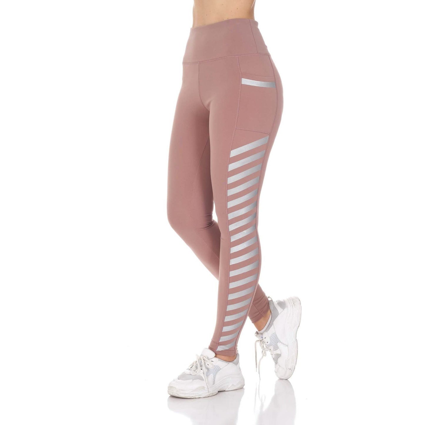 Damen High-Waist Active Leggings mit Tasche und Folien-Details