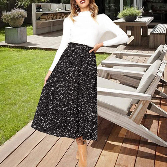 Damen Tellerrock mit hoher Taille und Polka Dots