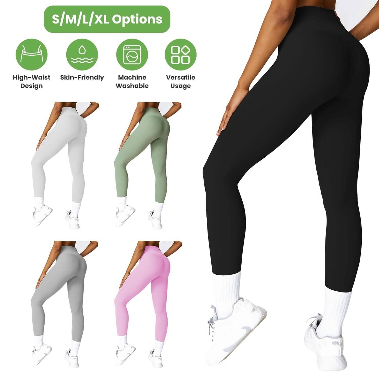 Damen High Waist Workout Leggings Bauchkontrolle Kompression mit 63,5 cm Innenbeinlänge Ohne Vorderseitennaht