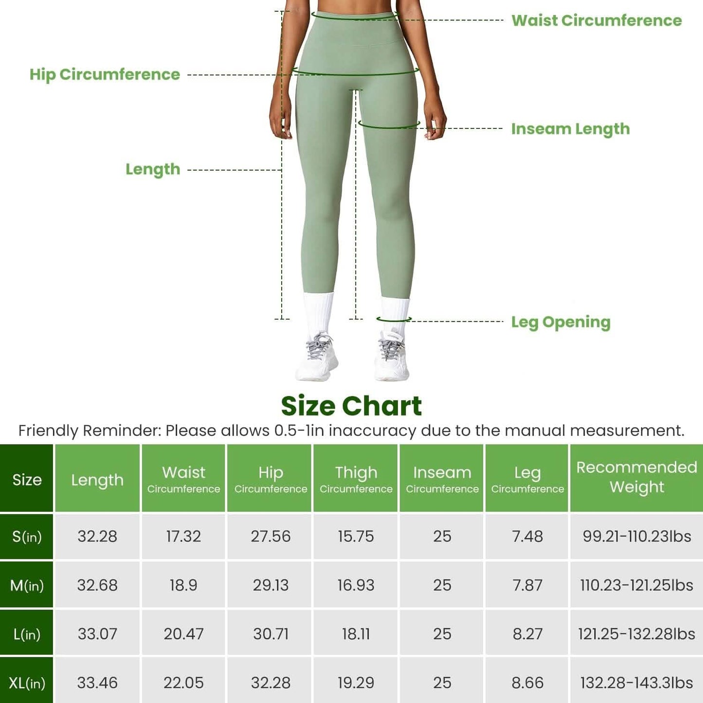 Damen High Waist Workout Leggings Bauchkontrolle Kompression mit 63,5 cm Innenbeinlänge Ohne Vorderseitennaht