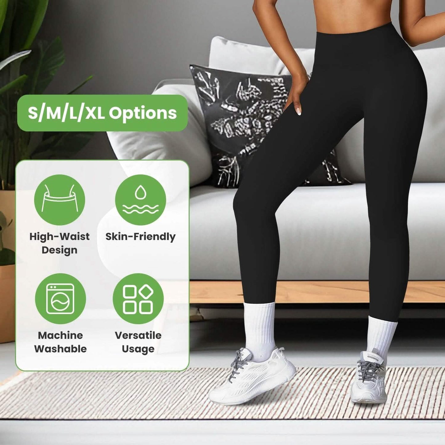 Damen High Waist Workout Leggings Bauchkontrolle Kompression mit 63,5 cm Innenbeinlänge Ohne Vorderseitennaht