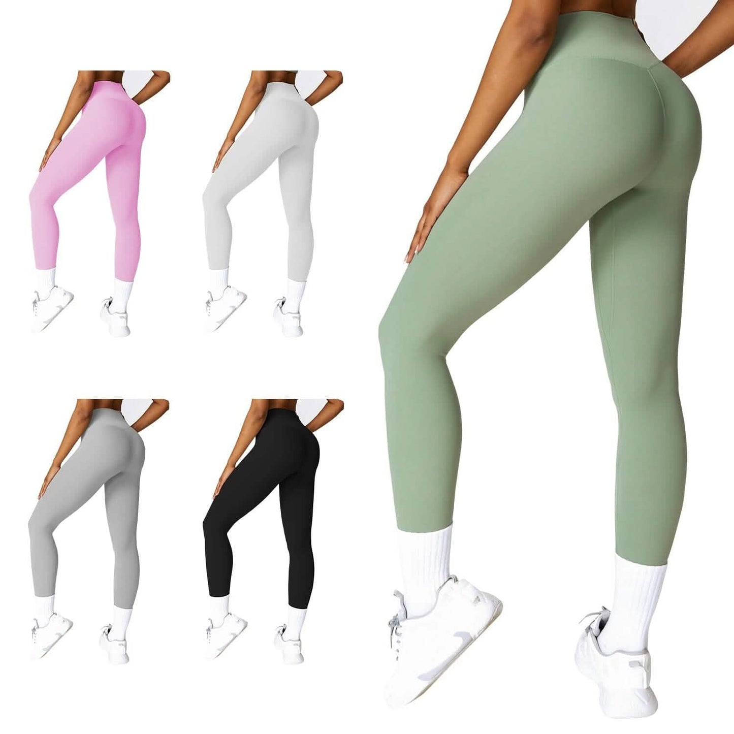 Damen High Waist Workout Leggings Bauchkontrolle Kompression mit 63,5 cm Innenbeinlänge Ohne Vorderseitennaht