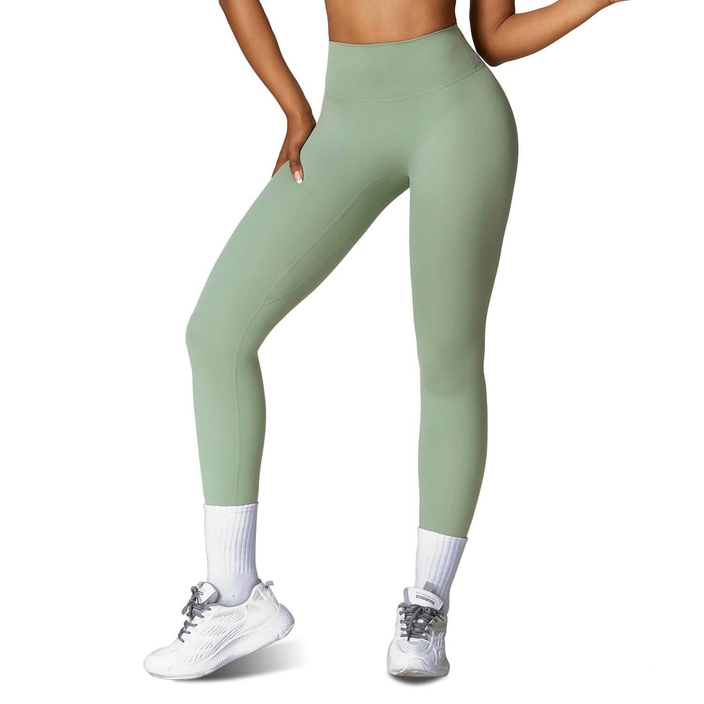 Damen High Waist Workout Leggings Bauchkontrolle Kompression mit 63,5 cm Innenbeinlänge Ohne Vorderseitennaht