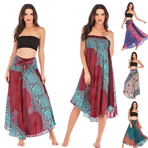 Damen High-Waist Yoga Rock Zigeunerkleid