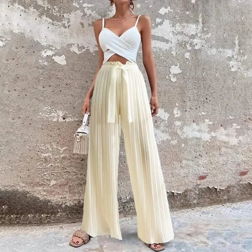 Damen-High-Waist-Hose mit geradem Bein und Trägern