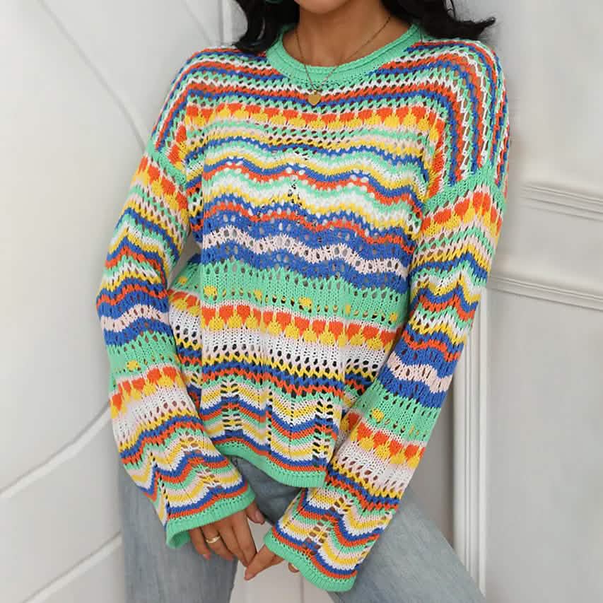 Damen-Strickpullover Zopfmuster Rundhals Langarm