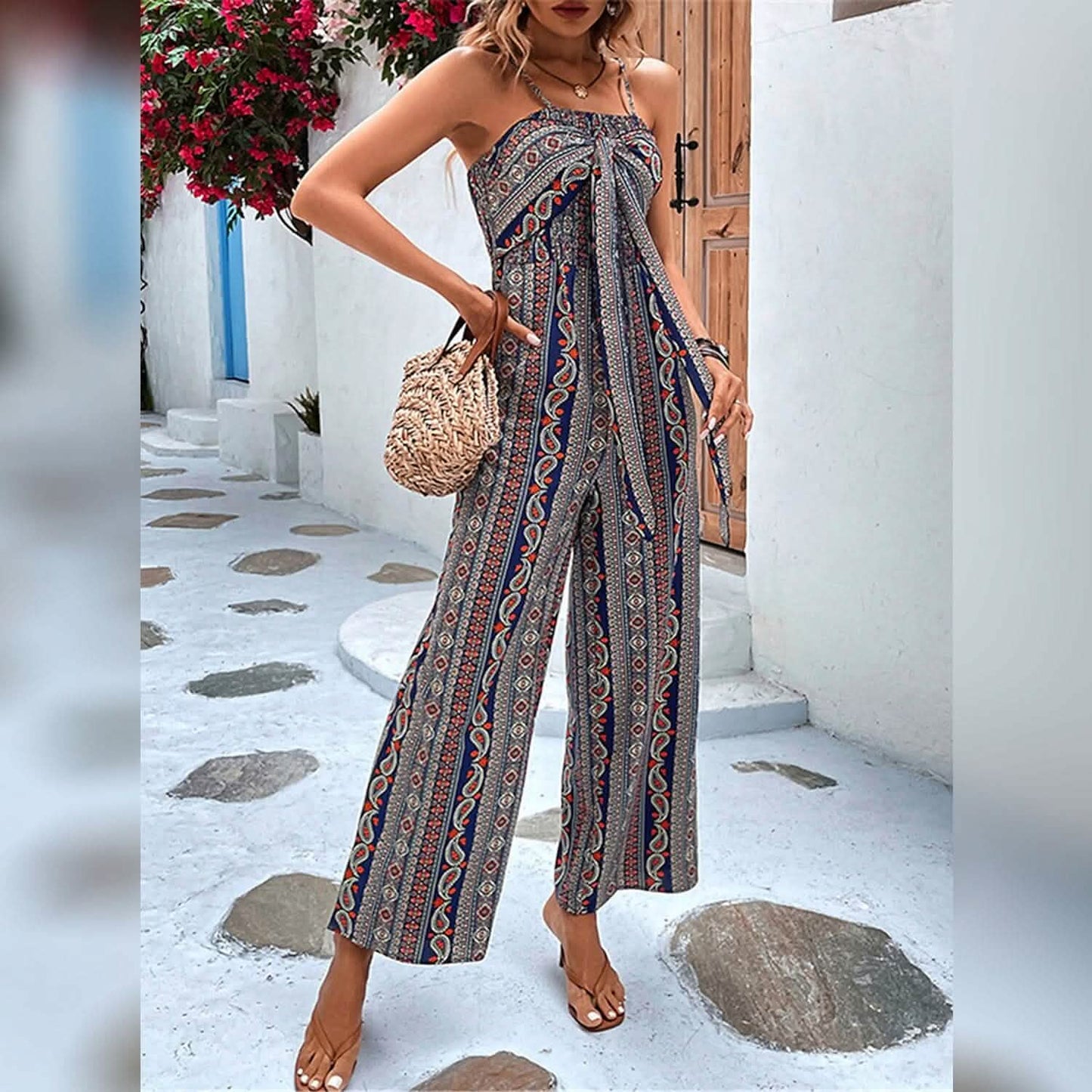 Damen Jumpsuit Tasche Aufdruck Geometrisches Quadrat