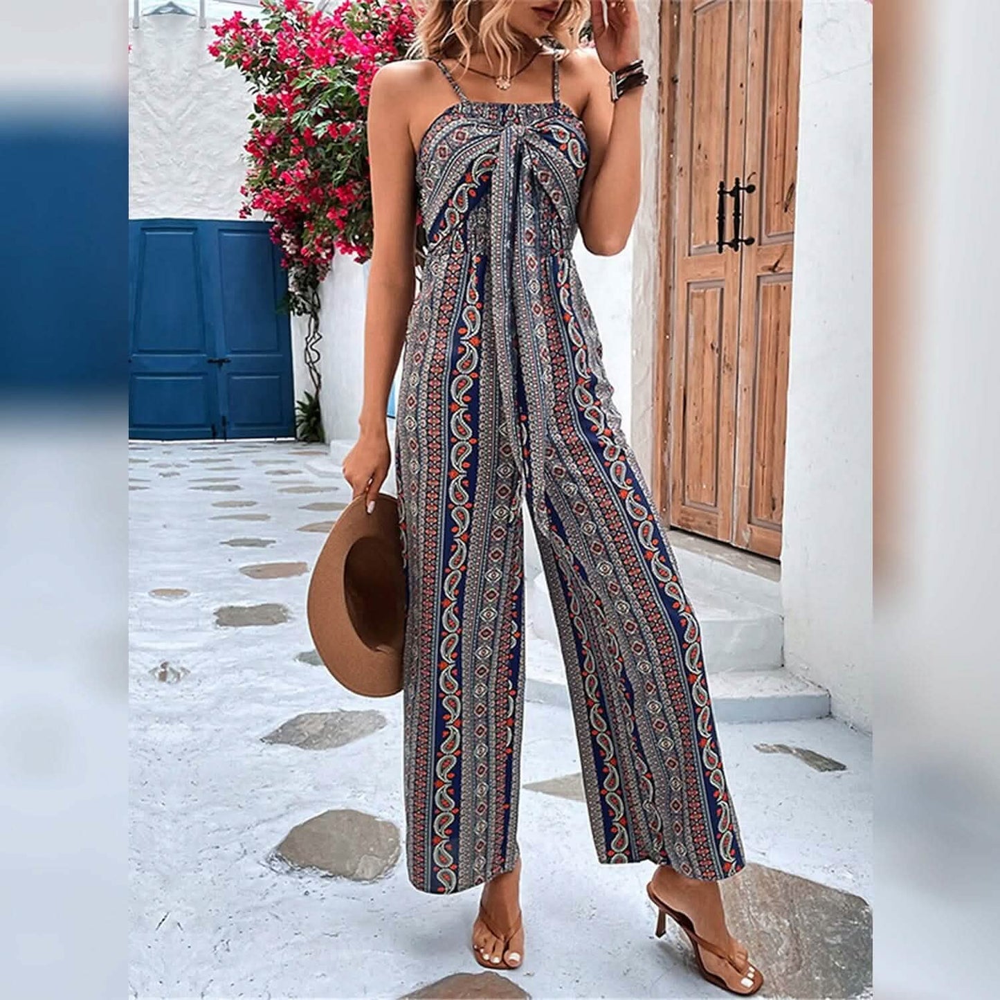Damen Jumpsuit Tasche Aufdruck Geometrisches Quadrat