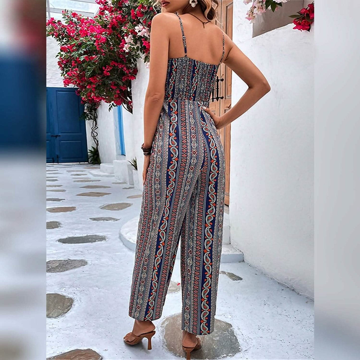 Damen Jumpsuit Tasche Aufdruck Geometrisches Quadrat