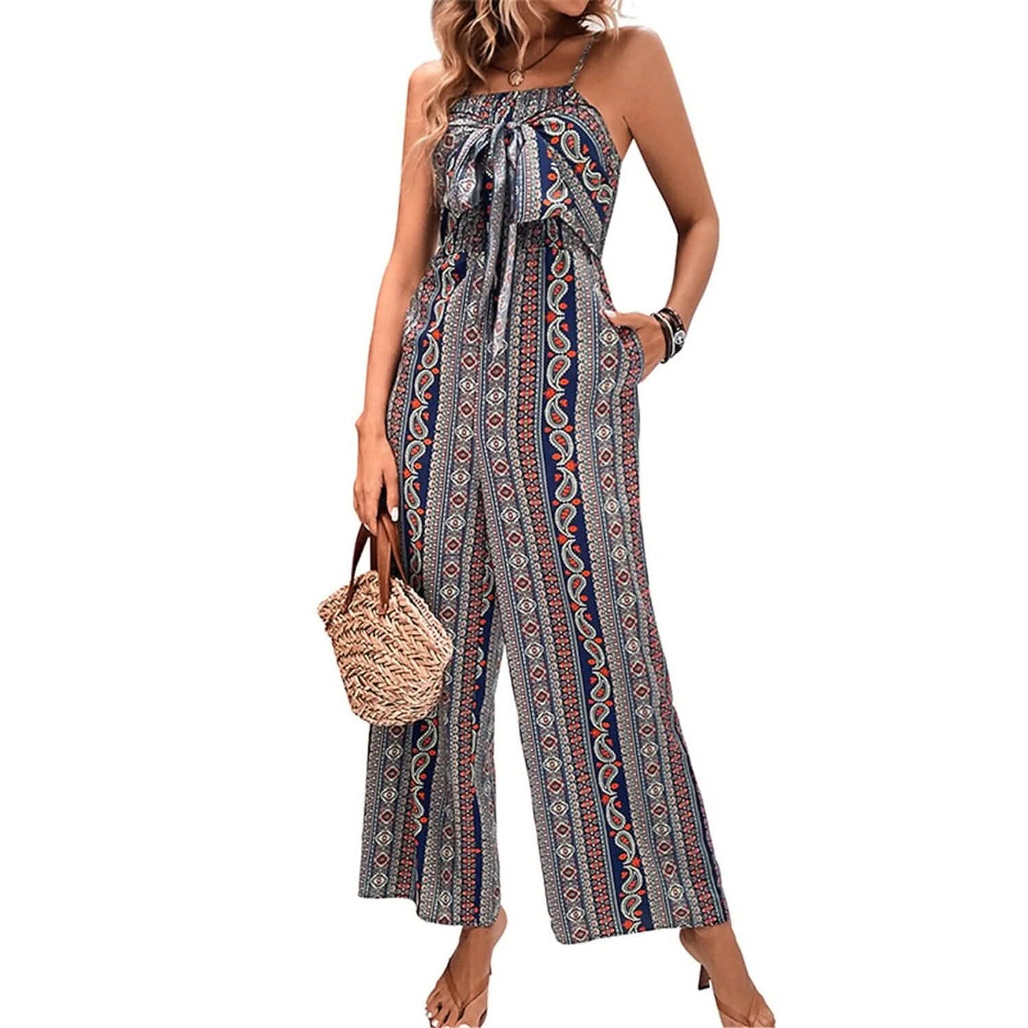Damen Jumpsuit Tasche Aufdruck Geometrisches Quadrat