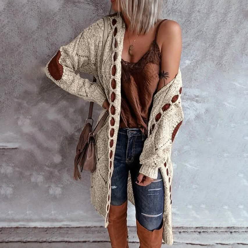 Damen-Strick-Cardigan mit Farbblock-Kapuze
