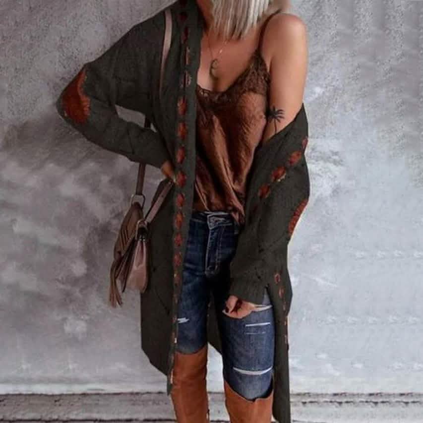 Damen-Strick-Cardigan mit Farbblock-Kapuze