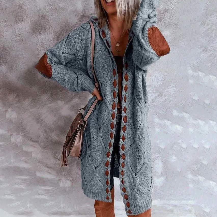 Damen-Strick-Cardigan mit Farbblock-Kapuze