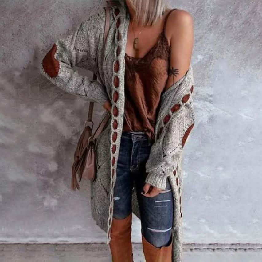 Damen-Strick-Cardigan mit Farbblock-Kapuze