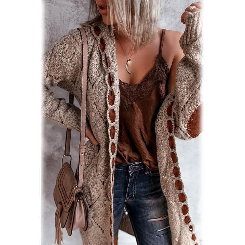 Damen-Strick-Cardigan mit Farbblock-Kapuze