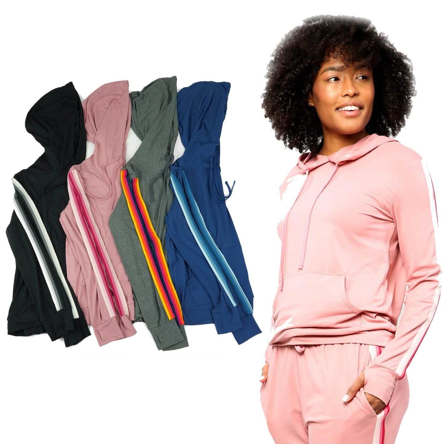 Leichter Kapuzenpullover für Damen mit Akzentstreifen im College-Stil