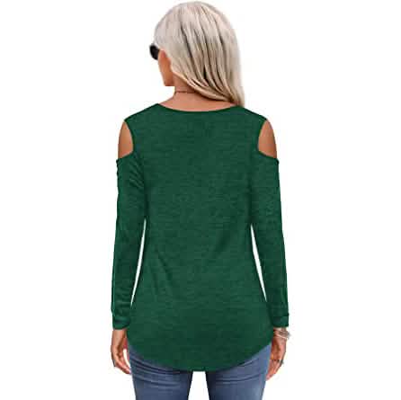 Damen Langarm Cold Shoulder Basic T-Shirt Oberteile