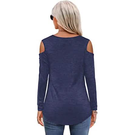 Damen Langarm Cold Shoulder Basic T-Shirt Oberteile