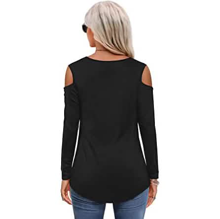 Damen Langarm Cold Shoulder Basic T-Shirt Oberteile