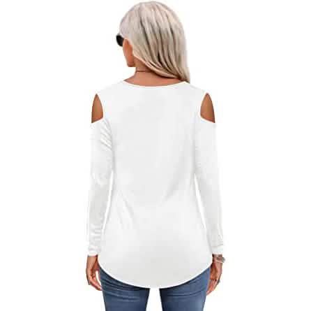 Damen Langarm Cold Shoulder Basic T-Shirt Oberteile