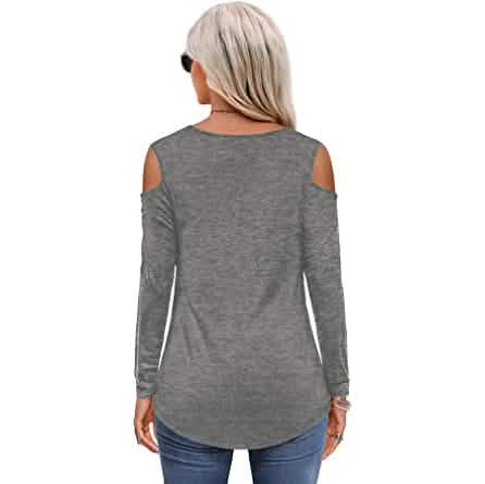 Damen Langarm Cold Shoulder Basic T-Shirt Oberteile