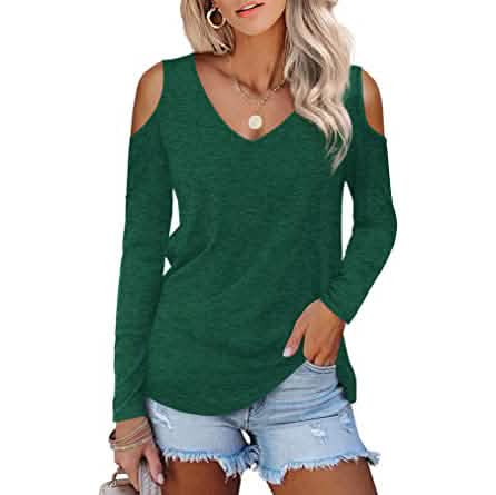 Damen Langarm Cold Shoulder Basic T-Shirt Oberteile