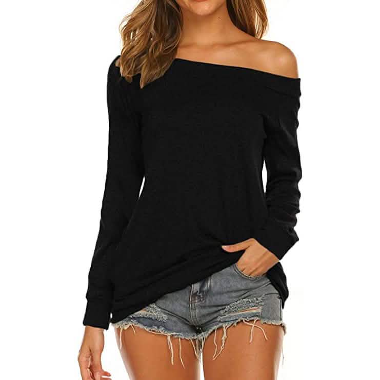 Damen Langarm Off-Shoulder Oberteil