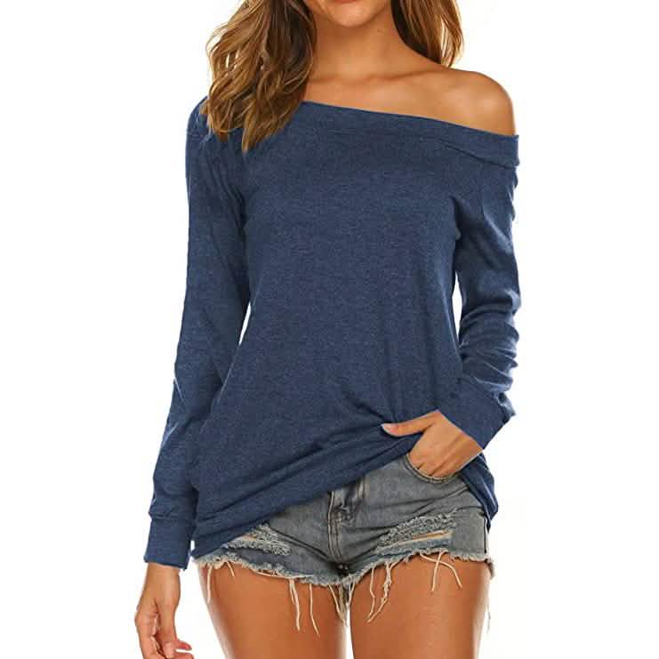 Damen Langarm Off-Shoulder Oberteil