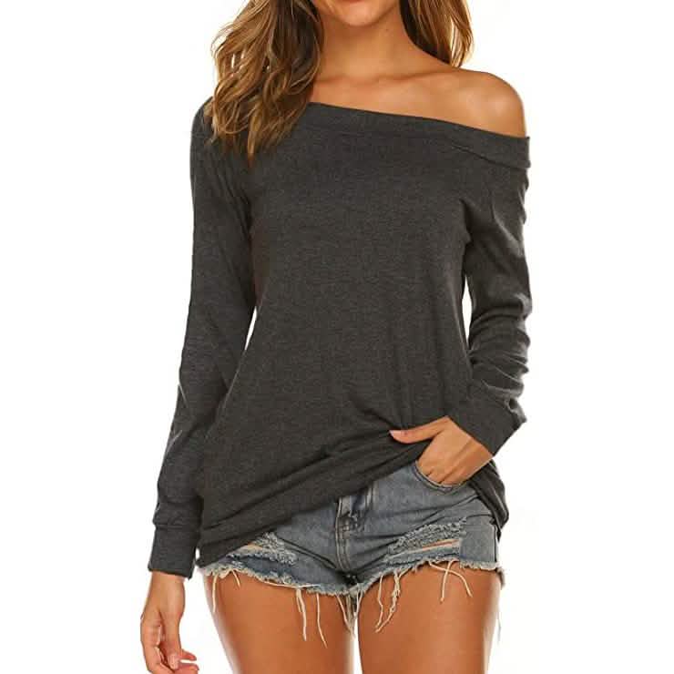 Damen Langarm Off-Shoulder Oberteil