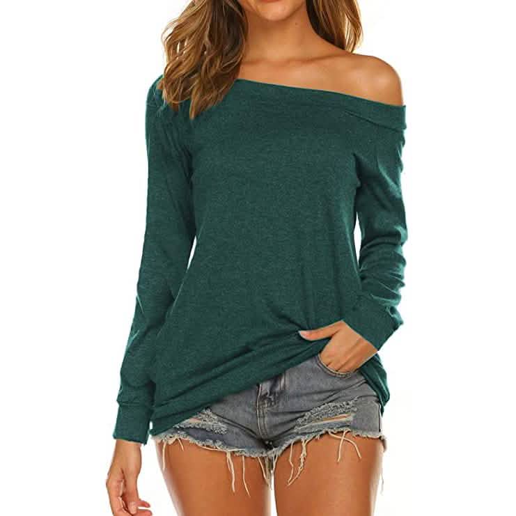Damen Langarm Off-Shoulder Oberteil
