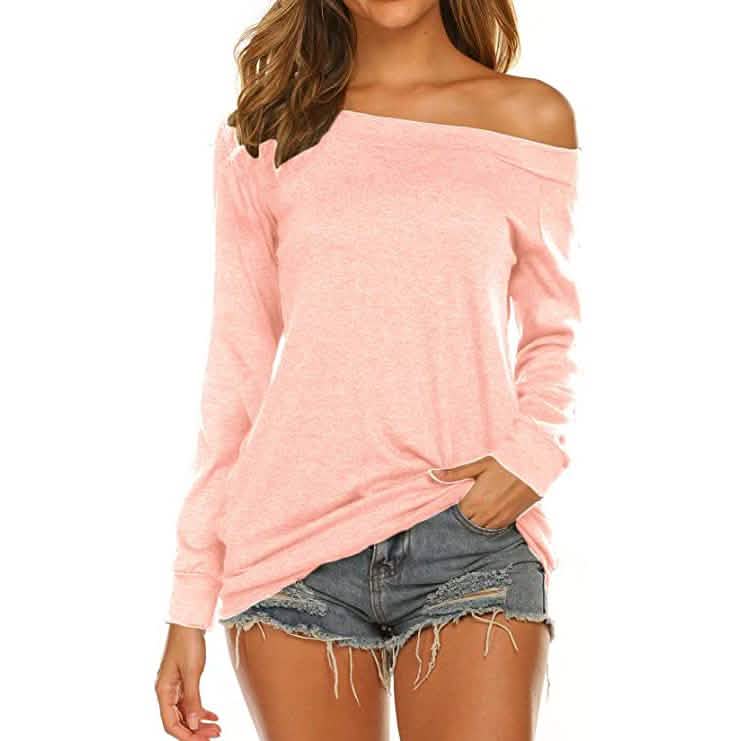 Damen Langarm Off-Shoulder Oberteil
