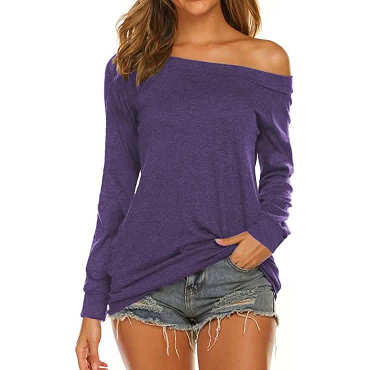 Damen Langarm Off-Shoulder Oberteil