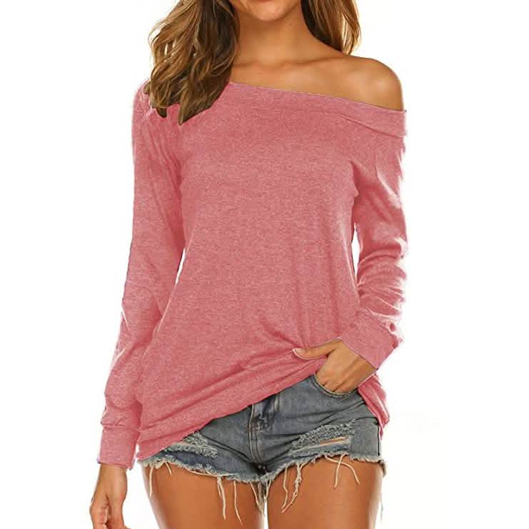 Damen Langarm Off-Shoulder Oberteil