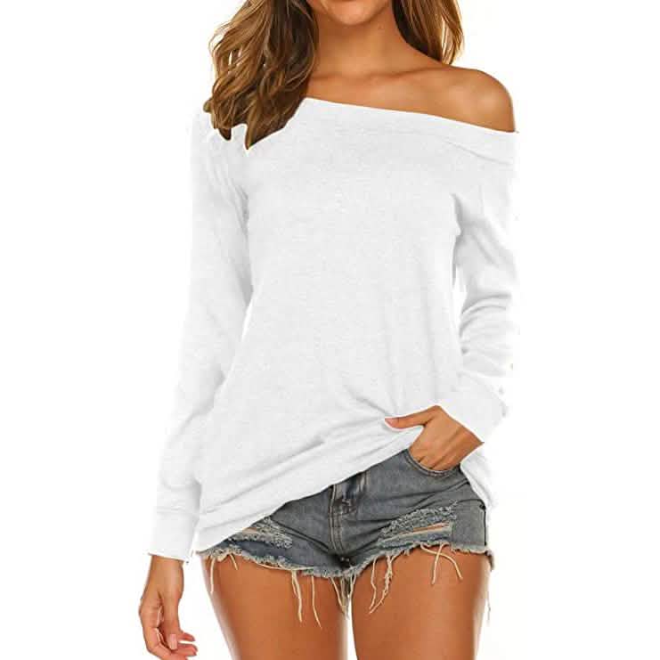 Damen Langarm Off-Shoulder Oberteil