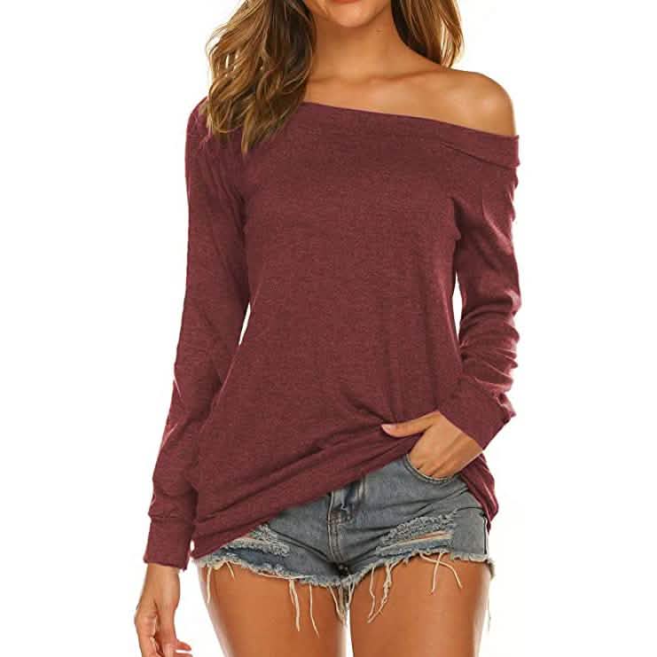 Damen Langarm Off-Shoulder Oberteil