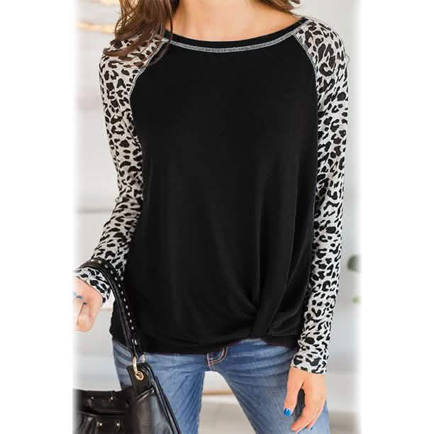 Damen Langarmshirt mit Leopardenprint und Twist-Detail