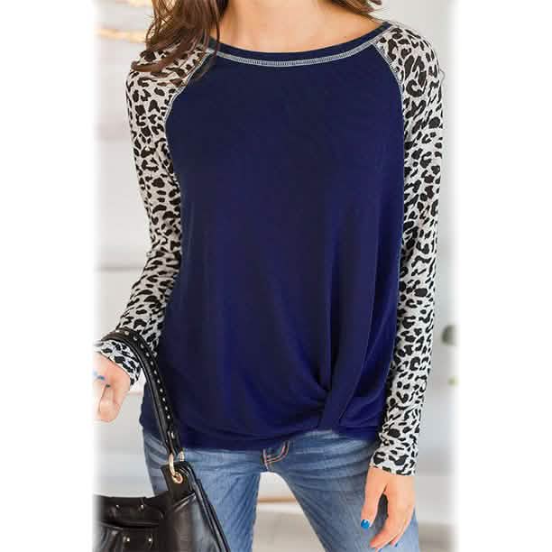 Damen Langarmshirt mit Leopardenprint und Twist-Detail