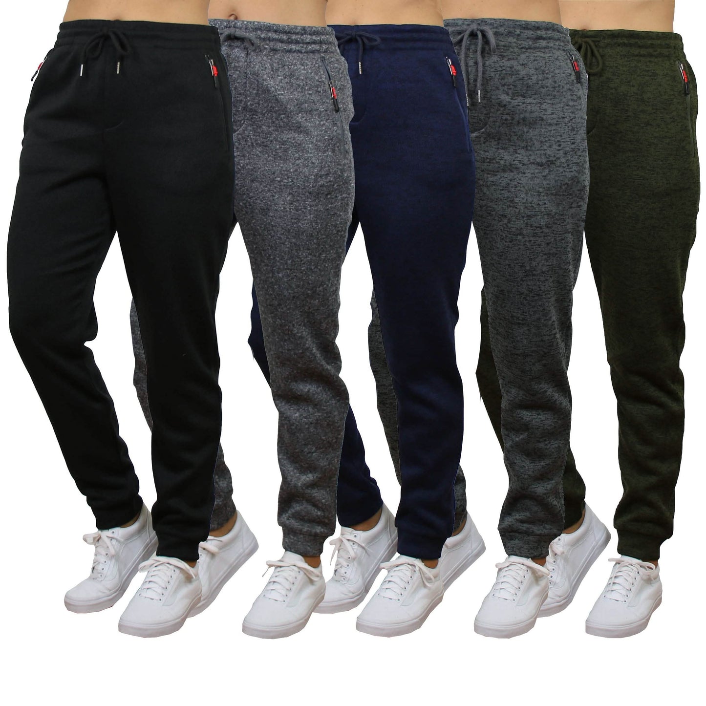 Damen Melierte Fleece-Jogginghose mit lockerer Passform und Reißverschlusstaschen