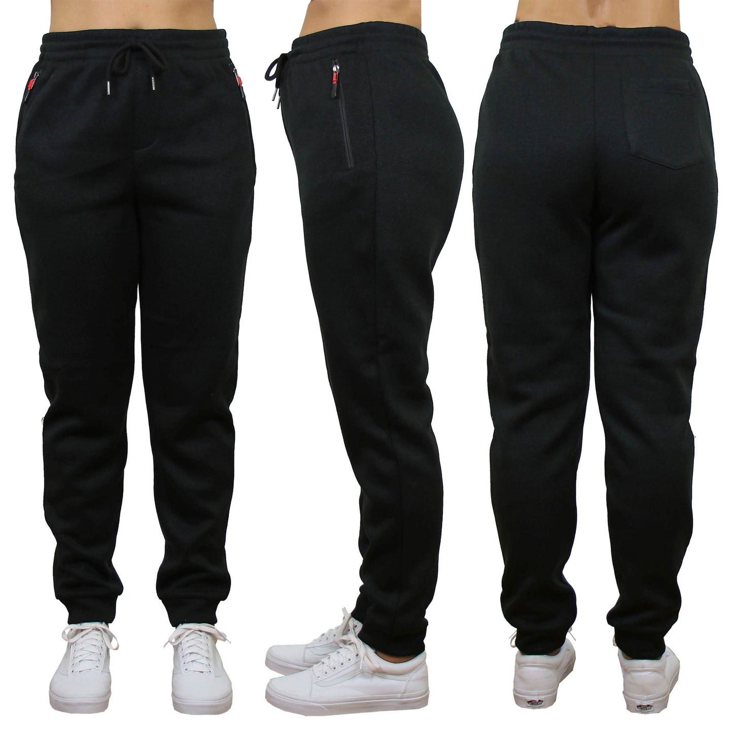 Damen Melierte Fleece-Jogginghose mit lockerer Passform und Reißverschlusstaschen
