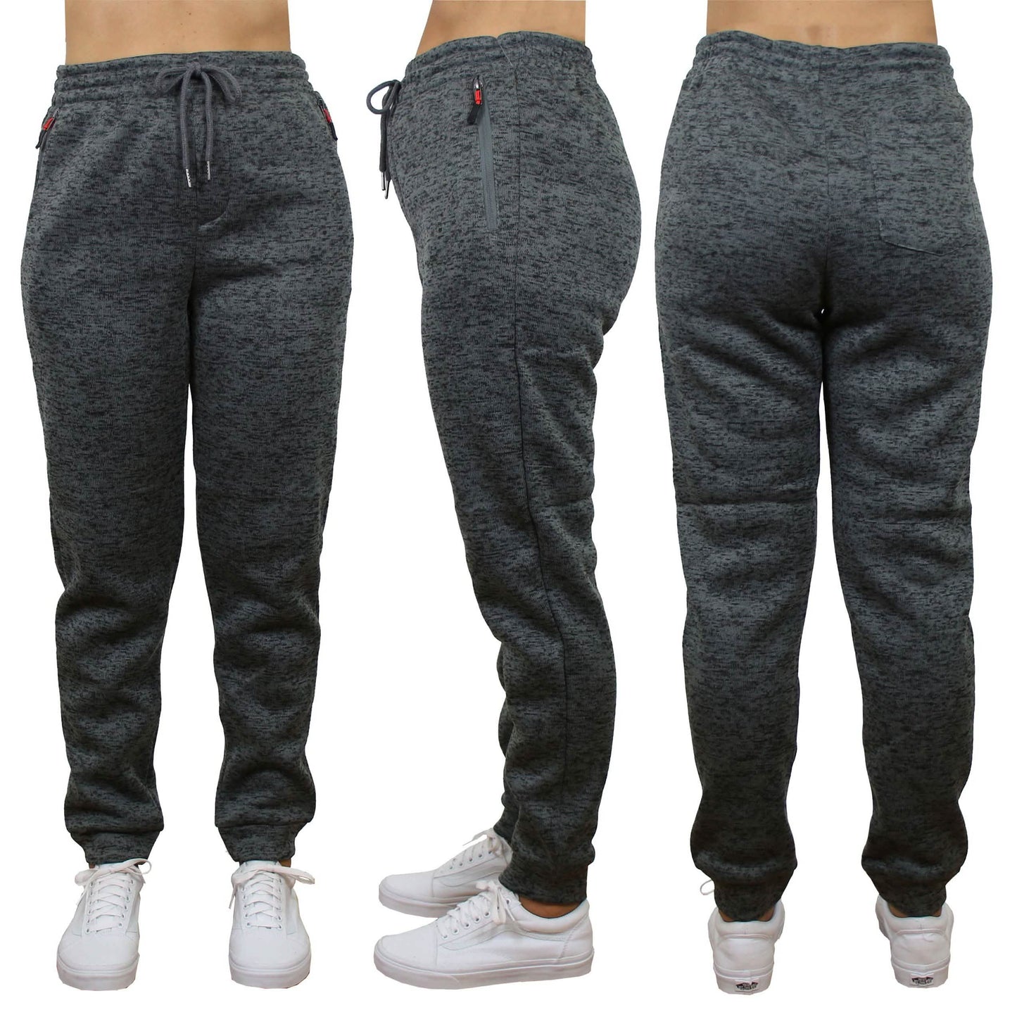Damen Melierte Fleece-Jogginghose mit lockerer Passform und Reißverschlusstaschen