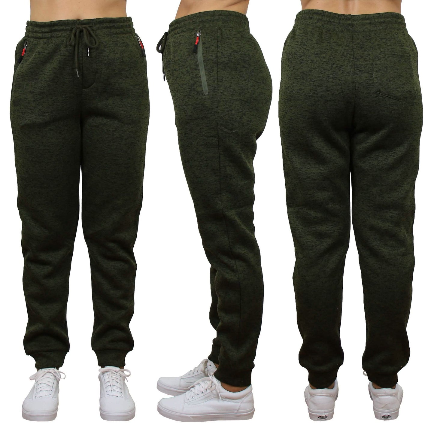 Damen Melierte Fleece-Jogginghose mit lockerer Passform und Reißverschlusstaschen