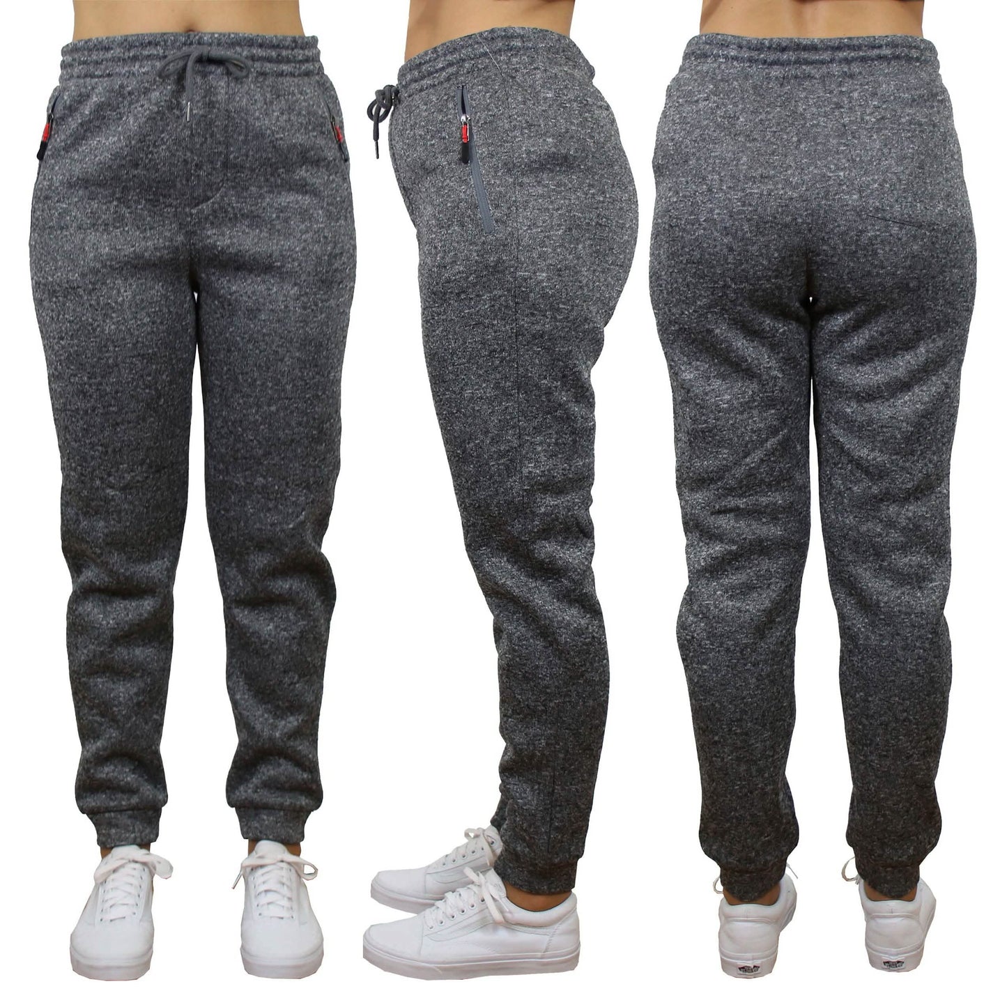 Damen Melierte Fleece-Jogginghose mit lockerer Passform und Reißverschlusstaschen