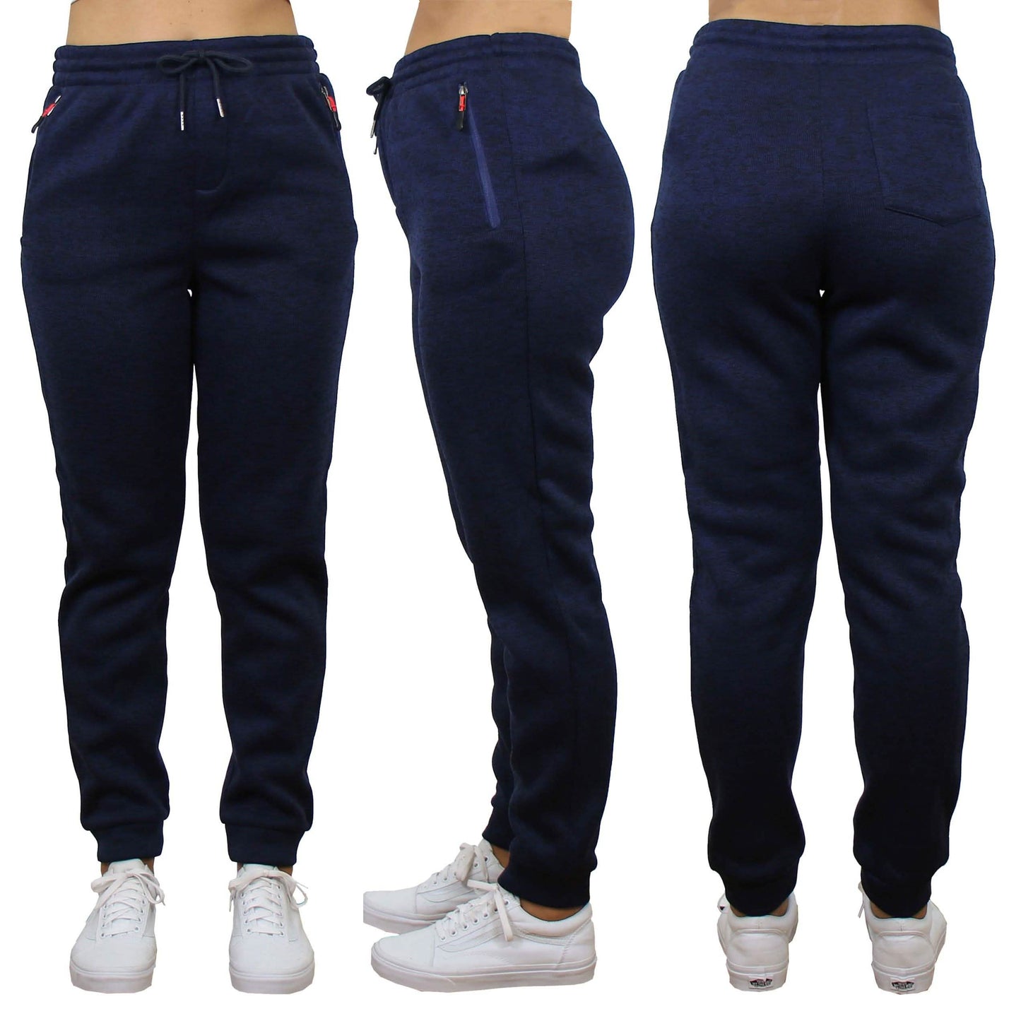 Damen Melierte Fleece-Jogginghose mit lockerer Passform und Reißverschlusstaschen