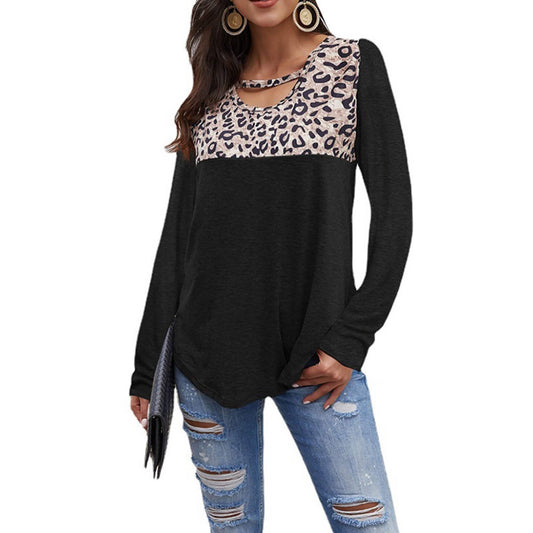Damen lockere Langarm-Tunika-Shirts im Color-Block-Design Freizeithemden