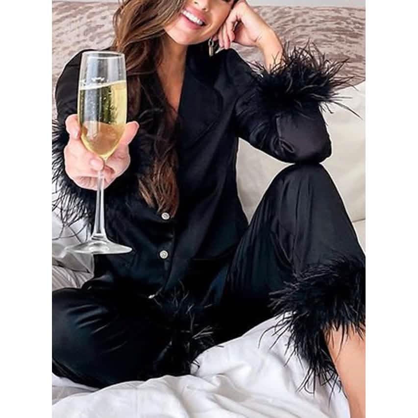 Women's Loungewear Pajamas Sets Pure Color Silk Simple Soft Shirt Pant