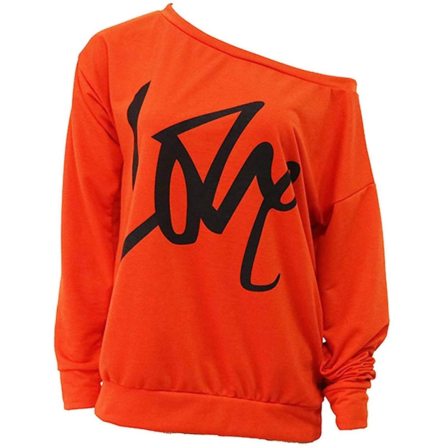 Damen Liebesbrief bedrucktes schulterfreies Pullover Sweatshirt lockere Oberteile Hemden